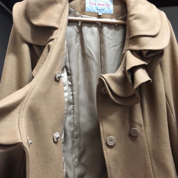 Pink Martini Ruffle Collar Camel Peacoat - Picture 6 of 7